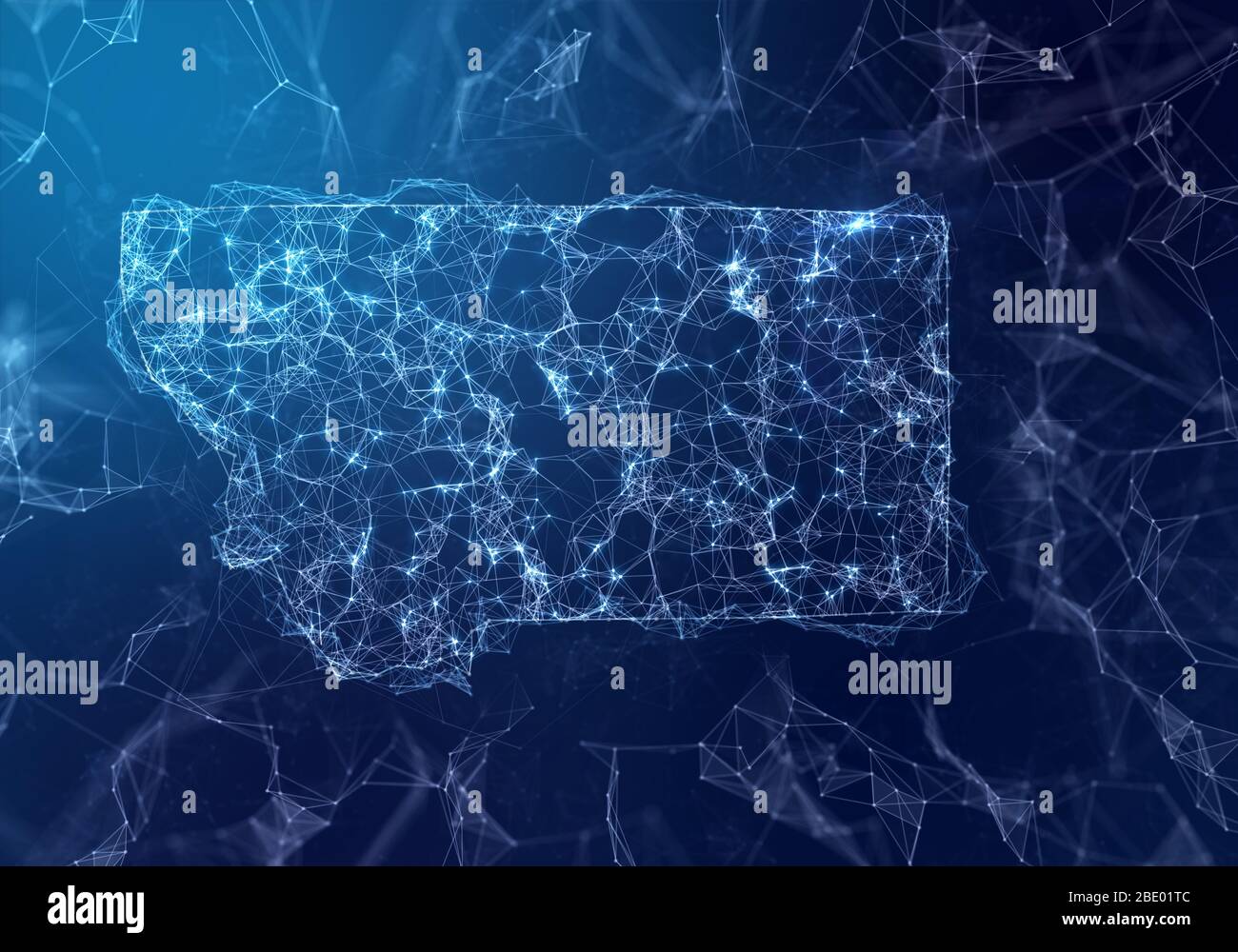 The map of Montana indicating a connected web of dots and lines. (series) Stock Photo
