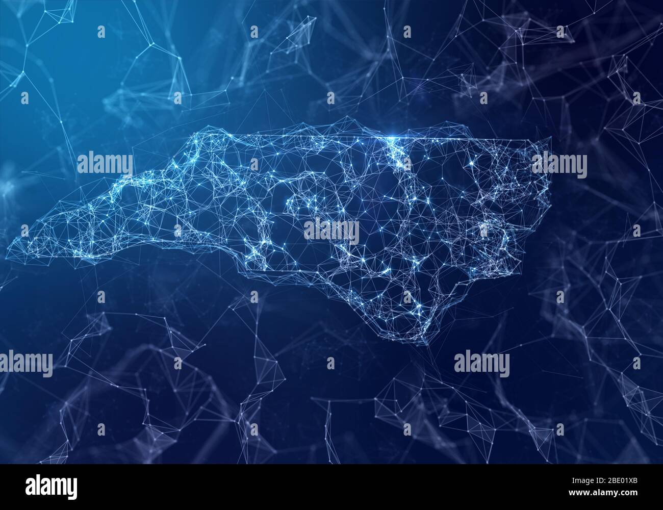 The map of North Carolina indicating a connected web of dots and lines ...