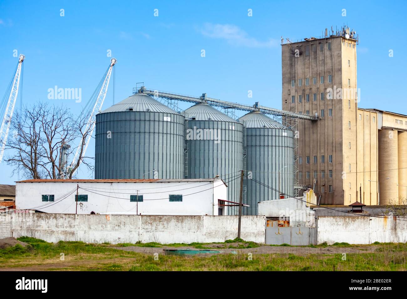 flour mill grain elevators and railroad tracks in Poti, Stock