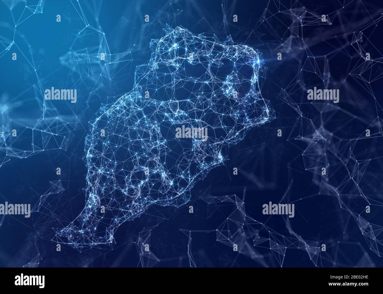 The map of Morocco indicating a connected web of dots and lines. (series) Stock Photo