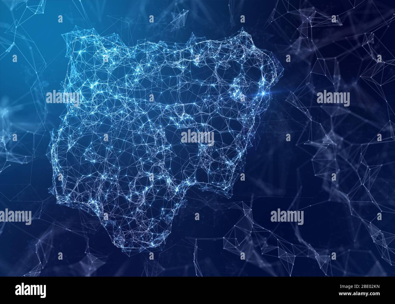 The map of Nigeria indicating a connected web of dots and lines. (series) Stock Photo