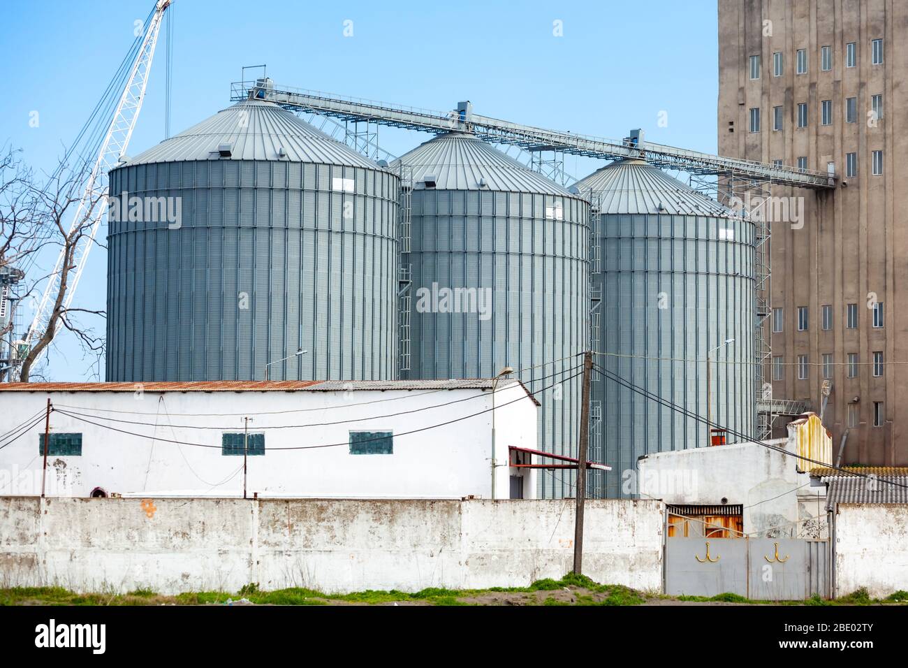 flour mill grain elevators and railroad tracks in Poti, Stock
