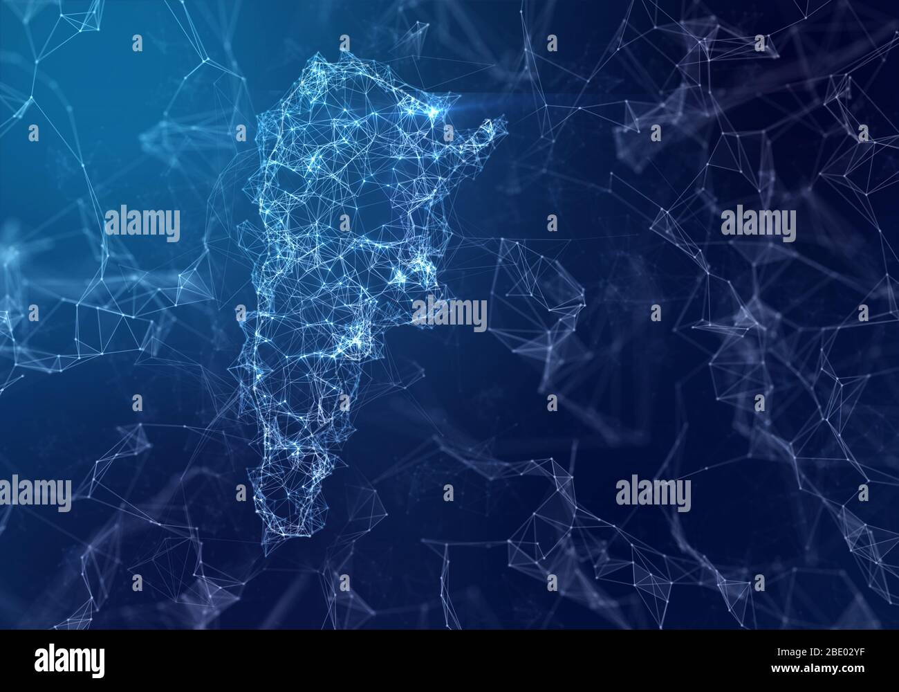 The map of Argentina indicating a connected web of dots and lines. (series) Stock Photo