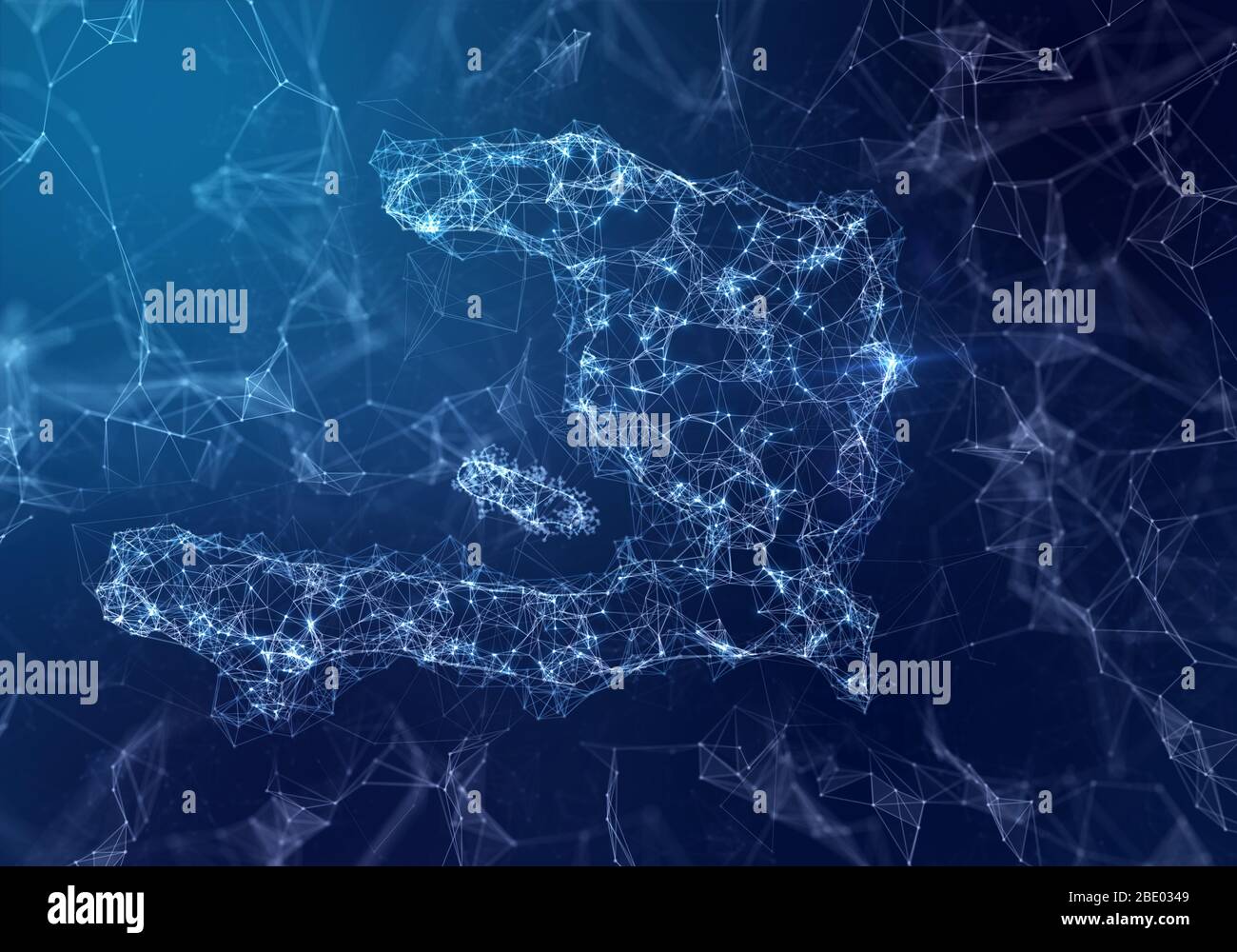 The map of Haiti indicating a connected web of dots and lines. (series) Stock Photo