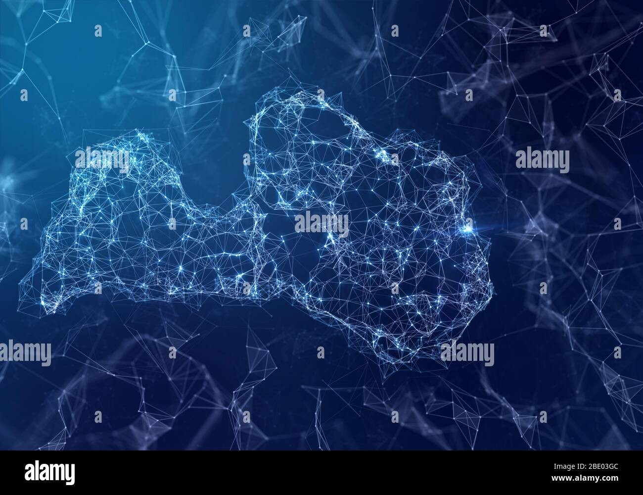 The map of Latvia indicating a connected web of dots and lines. (series) Stock Photo