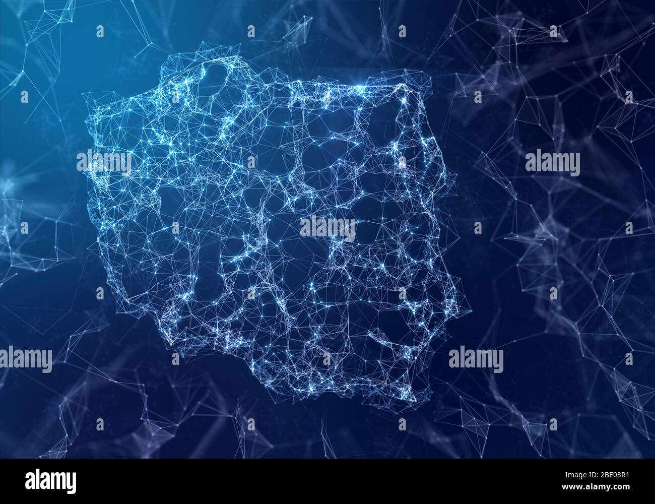 The map of Poland indicating a connected web of dots and lines. (series) Stock Photo