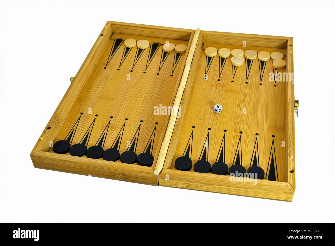 Backgammon game. Backgammon board isolate on a white background close-up. Stock Photo
