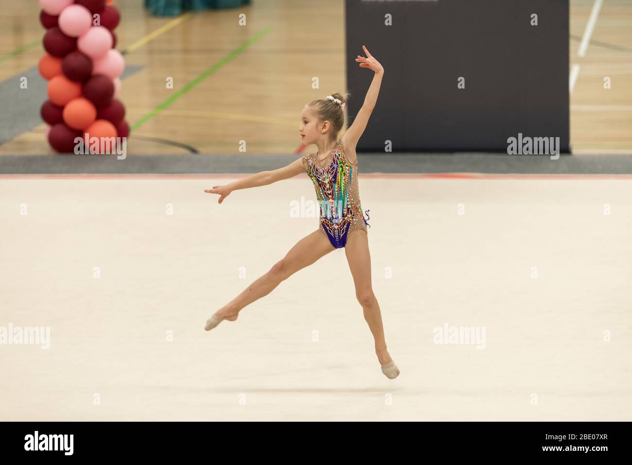Portrait of a young gymnast. Portrait of a 7 years old girl in rhythmic