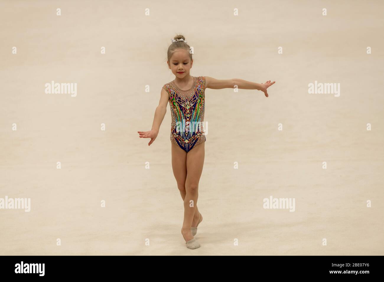 Portrait of a young gymnast. Portrait of a 7 years old girl in rhythmic