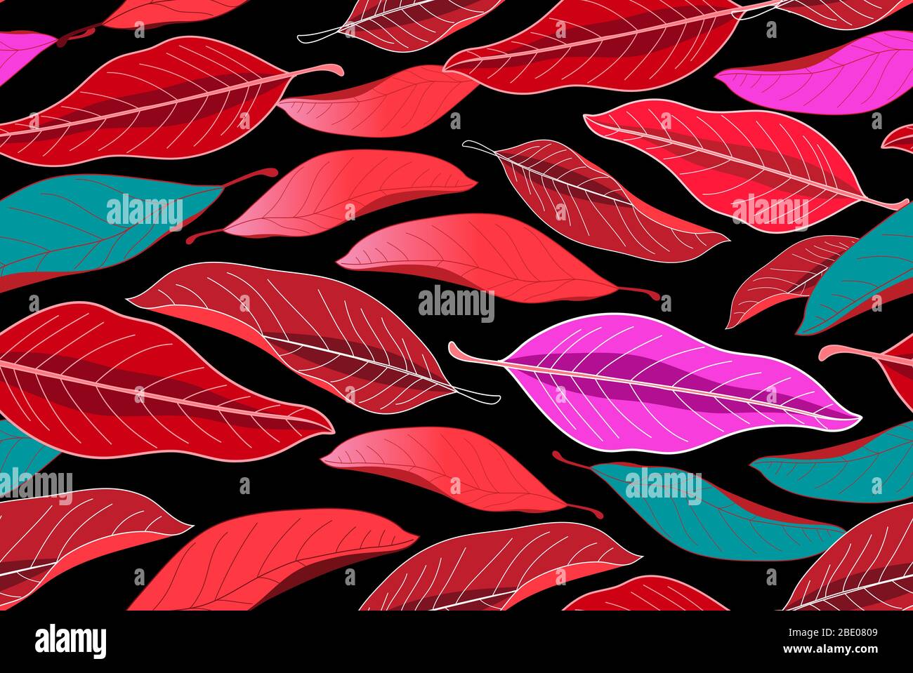 Autumn seamless pattern with red leaves on a dark background. Template ...