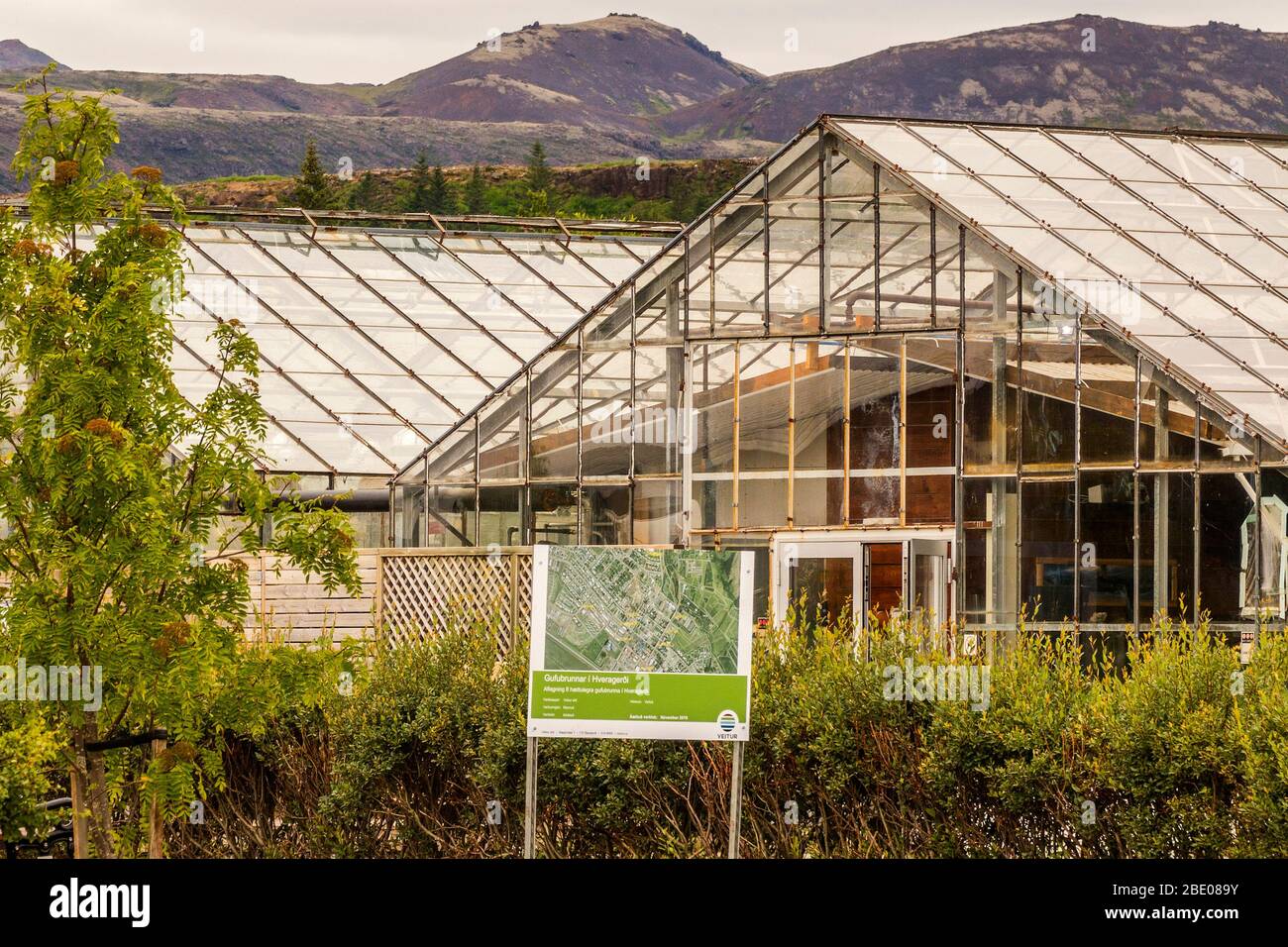 Greenhouses Heated By Geothermal Energy, Hverageroi, Iceland Stock Photo