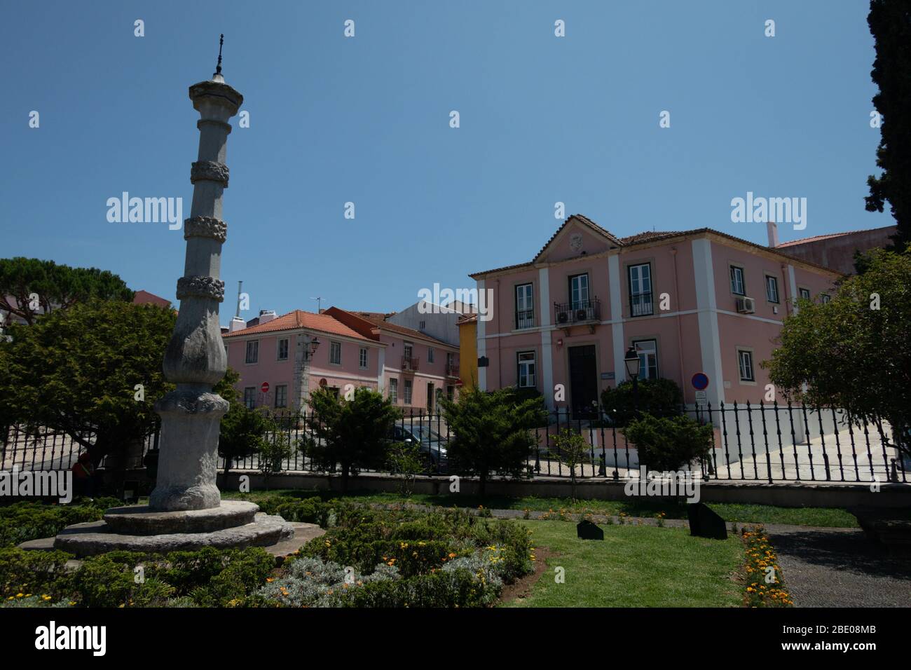 The Pelourinho or Picota , Pillory of Oeiras, a column of stone whipping post where criminals were punished and exposed in Oeiras Portugal. Stock Photo