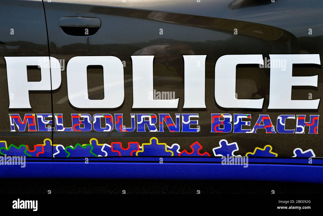 Melbourne Beach Florida Usa April 10 2020 April Is Autism Awareness Month And The Melbourne Beach Police Department Has Teamed Up With Puzzle Box Academy Spring Forward For Autism Florida Vehicle Wraps