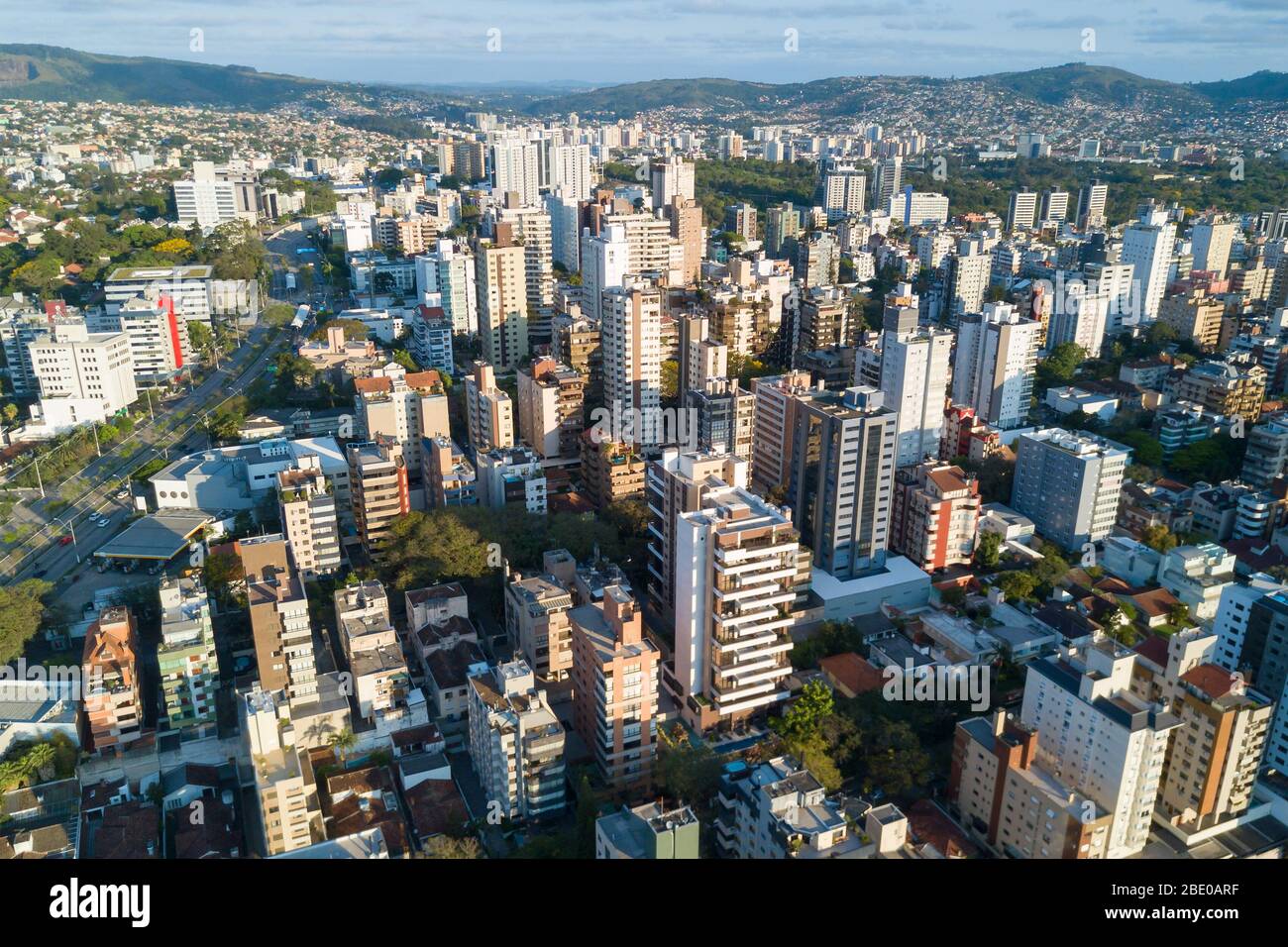 Porto Alegre, RS, Brazil drone view. Petropolis neighborhood, an upper class area with residential and commercial buildings. Aerial view. Stock Photo