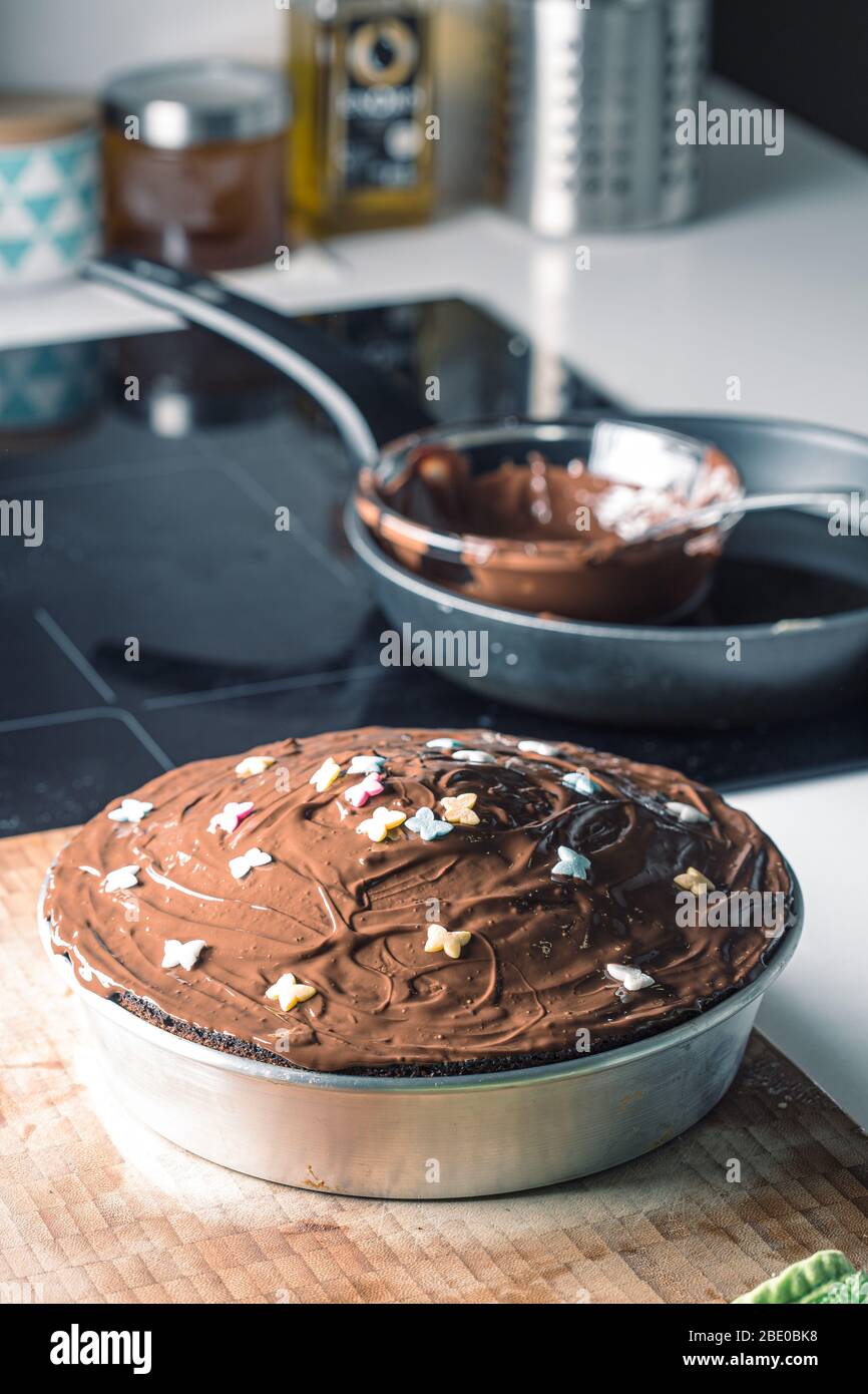 Tasty chocolate cake homemade on a domestic kitchen Stock Photo