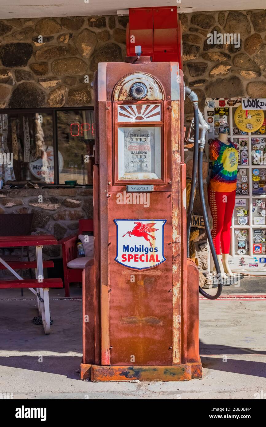 Old Mobilgas pump at Cool Springs Station along Historic Route 66 in Arizona, USA [No property release; available for editorial licensing only] Stock Photo