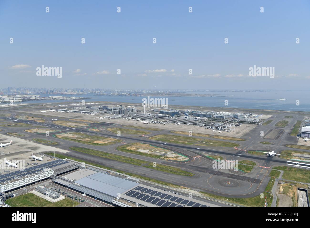 Haneda Airport at night after the emergency declaration was announced on April 8, 2020. Credit: Tadayuki YOSHIKAWA/Aviation Wire/AFLO/Alamy Live News Stock Photo