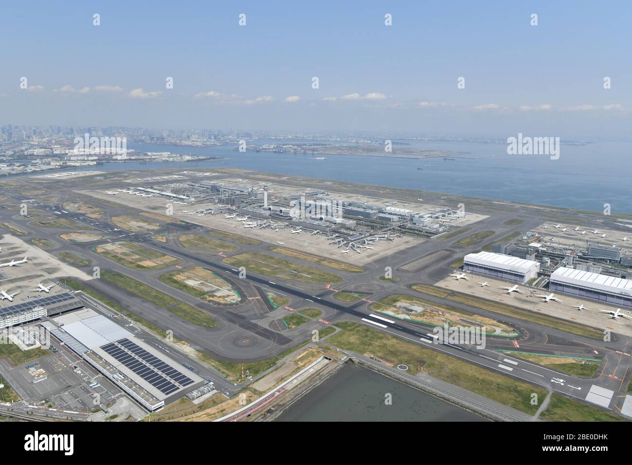 Haneda Airport at night after the emergency declaration was announced on April 8, 2020. Credit: Tadayuki YOSHIKAWA/Aviation Wire/AFLO/Alamy Live News Stock Photo