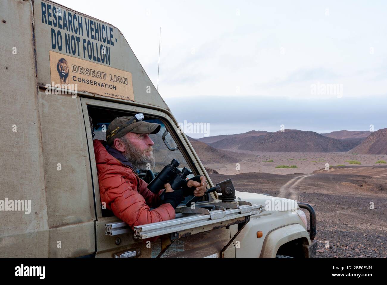 Portrait of Philip Stander, researcher, in his research vehicle Stock Photo