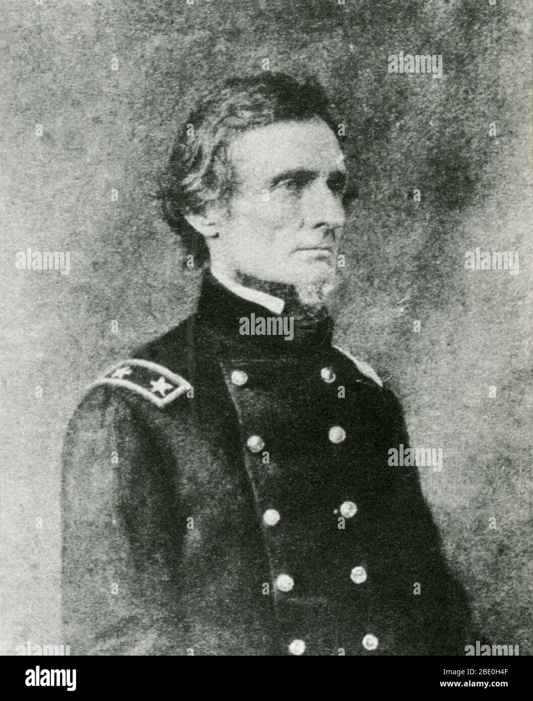 Davis in Federal uniform. Jefferson Finis Davis (June 3, 1808 - December 6, 1889) was a statesman and leader of the Confederacy during the American Civil War. He graduated from West Point and fought in the Mexican-American War as a colonel of a volunteer regiment. He was Secretary of War under President Pierce and a senator representing Mississippi. He argued against secession, but agreed that each state was sovereign and had the right to secede from the Union. He was selected as provisional President of the CSA and was elected without opposition to a six-year term. Davis took charge of the Co Stock Photo