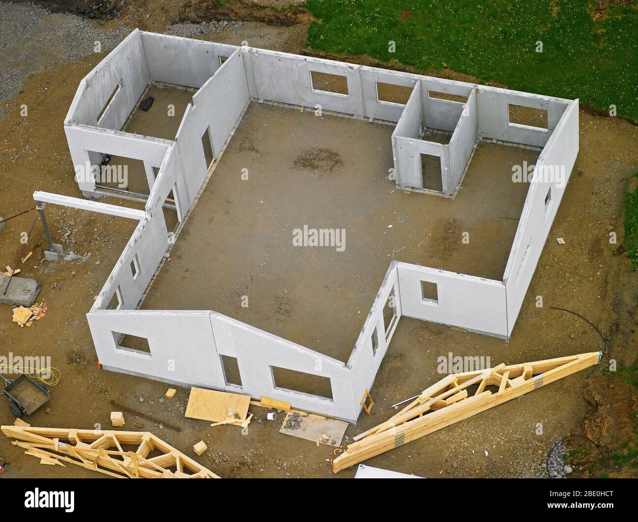 Aerial view of a pre built house assembly Stock Photo Alamy