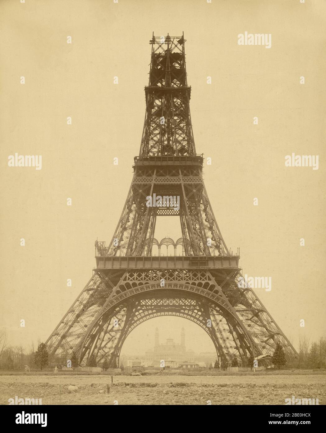 Eiffel Tower, Paris, France, November 23, 1888. This albumen silver print was made by Louis-Émile Durandelle (1839-1917) about four months before the tower's completion. Stock Photo