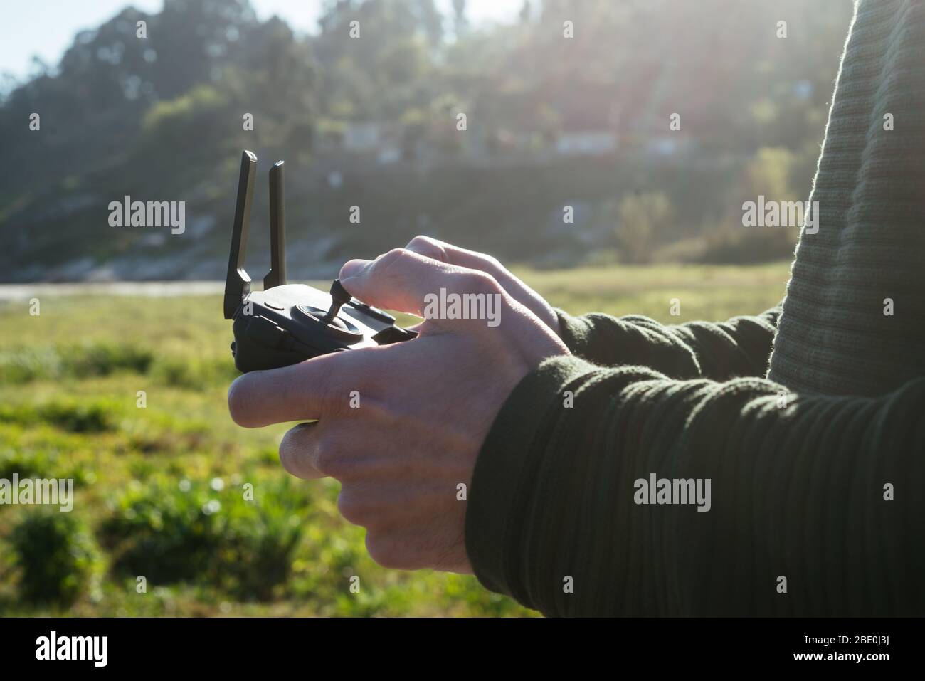 Close up of a remote control of a drone Stock Photo