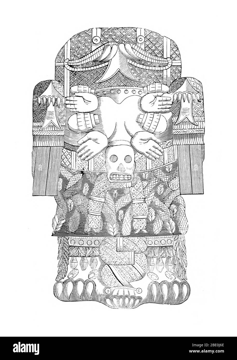 In Aztec mythology, Cihuacoatl was one of a number of motherhood and fertility goddesses. Cihuacoatl was especially associated with midwives, and with the sweatbaths where midwives practiced. She is paired with Quilaztli and was considered a protectress of the Chalmeca people and patroness of the city of Culhuacan. She helped Quetzalcoatl create the current race of humanity by grinding up bones from the previous ages, and mixing it with his blood. She is often shown as a fierce skull-faced old woman carrying the spears and shield of a warrior. Childbirth was sometimes compared to warfare and t Stock Photo