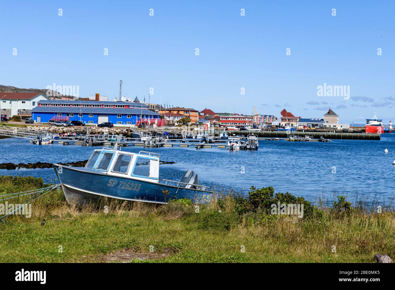 New France, St-PIerre et Miquelon, Canadian Maritimes. Fishing boats in harbor. Stock Photo
