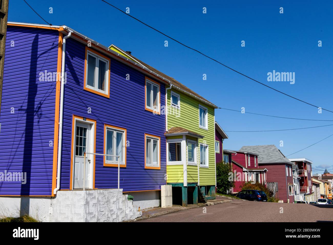New France, St-PIerre et Miquelon, Canadian Maritimes. Colorful houses. Stock Photo