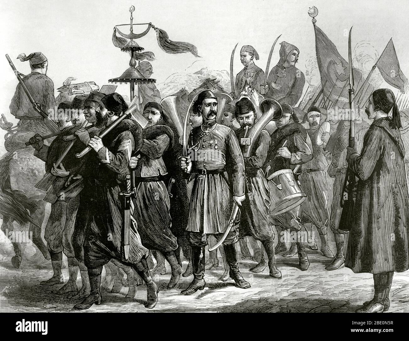 Ottoman troops marching towards the border of Serbia. Stock Photo
