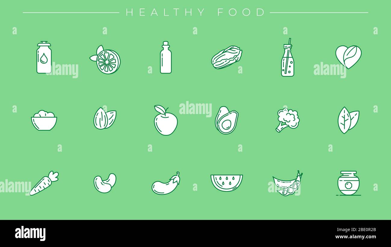 Healthy Food concept line style vector icons set Stock Vector Image ...