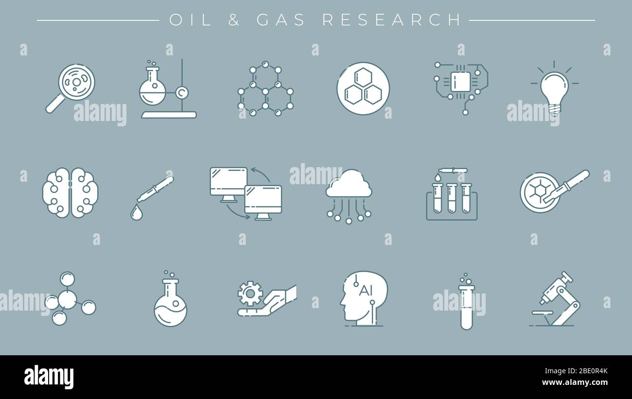 Oil and Gas Research concept line style vector icons set Stock Vector ...