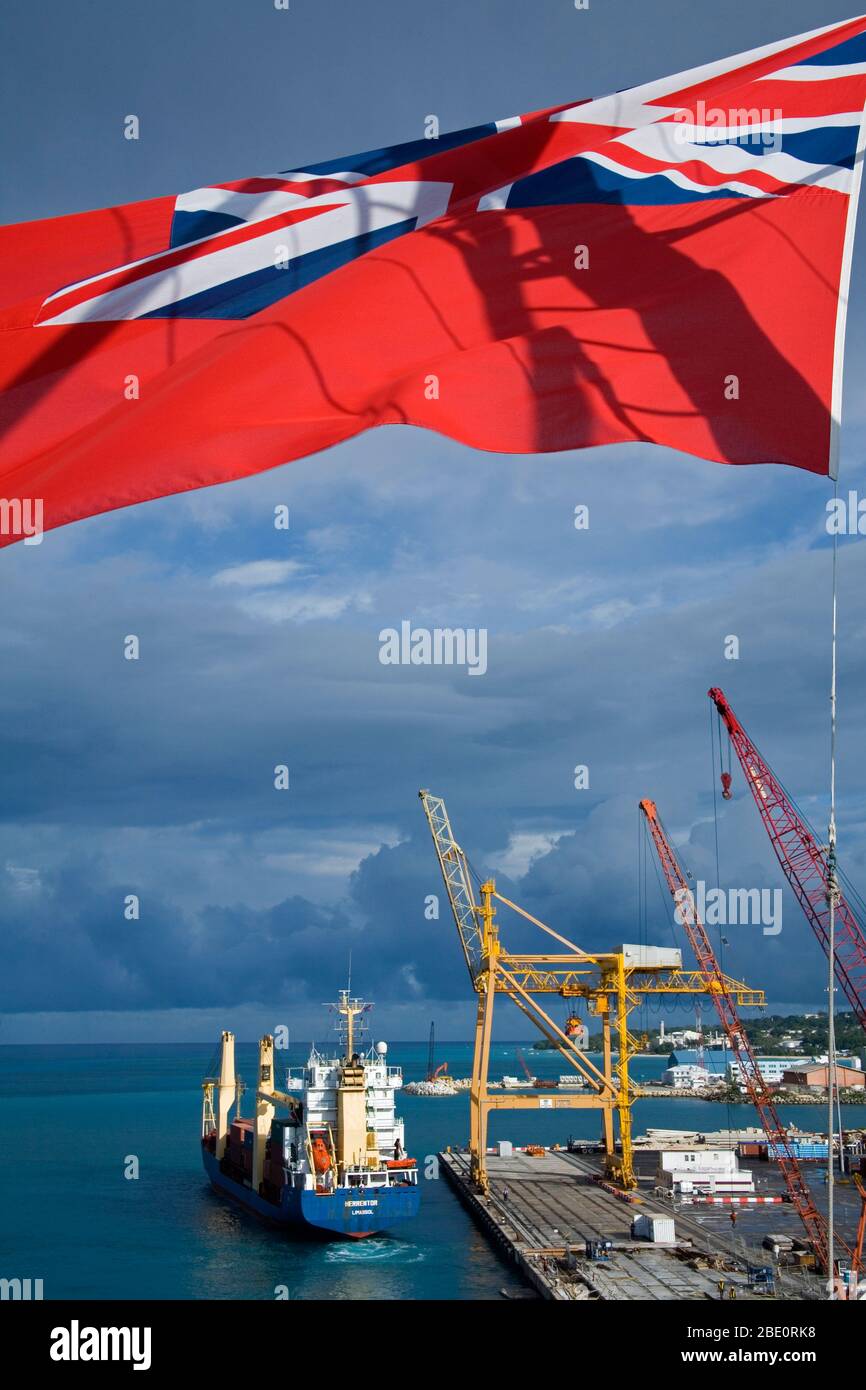 Container ship in Bridgetown, Barbados, West Indies, Caribbean Stock