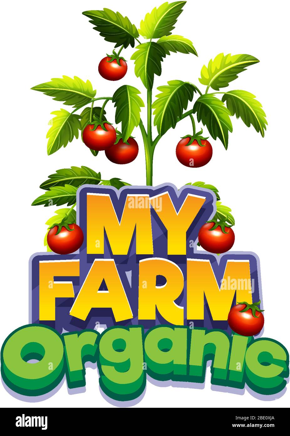 Font design for word my farm with fresh tomatoes illustration Stock ...