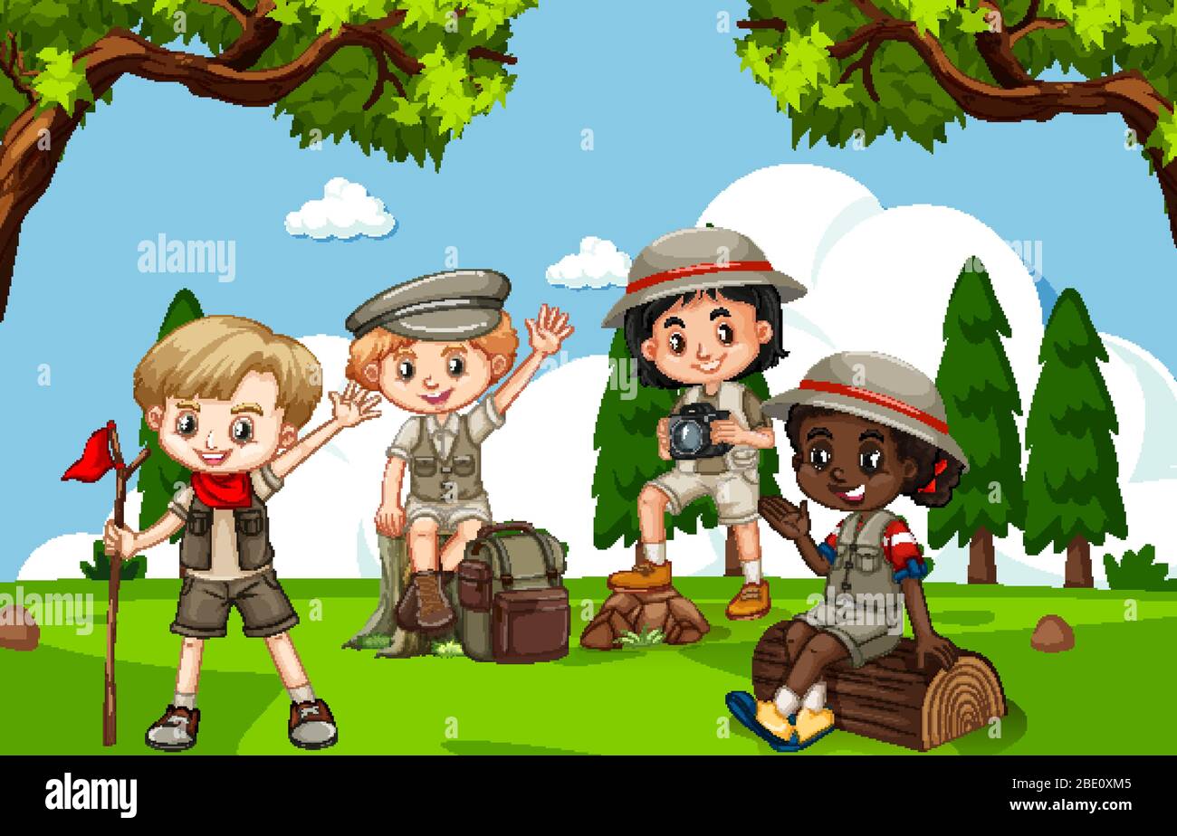 Scene with many children in the park illustration Stock Vector Image ...