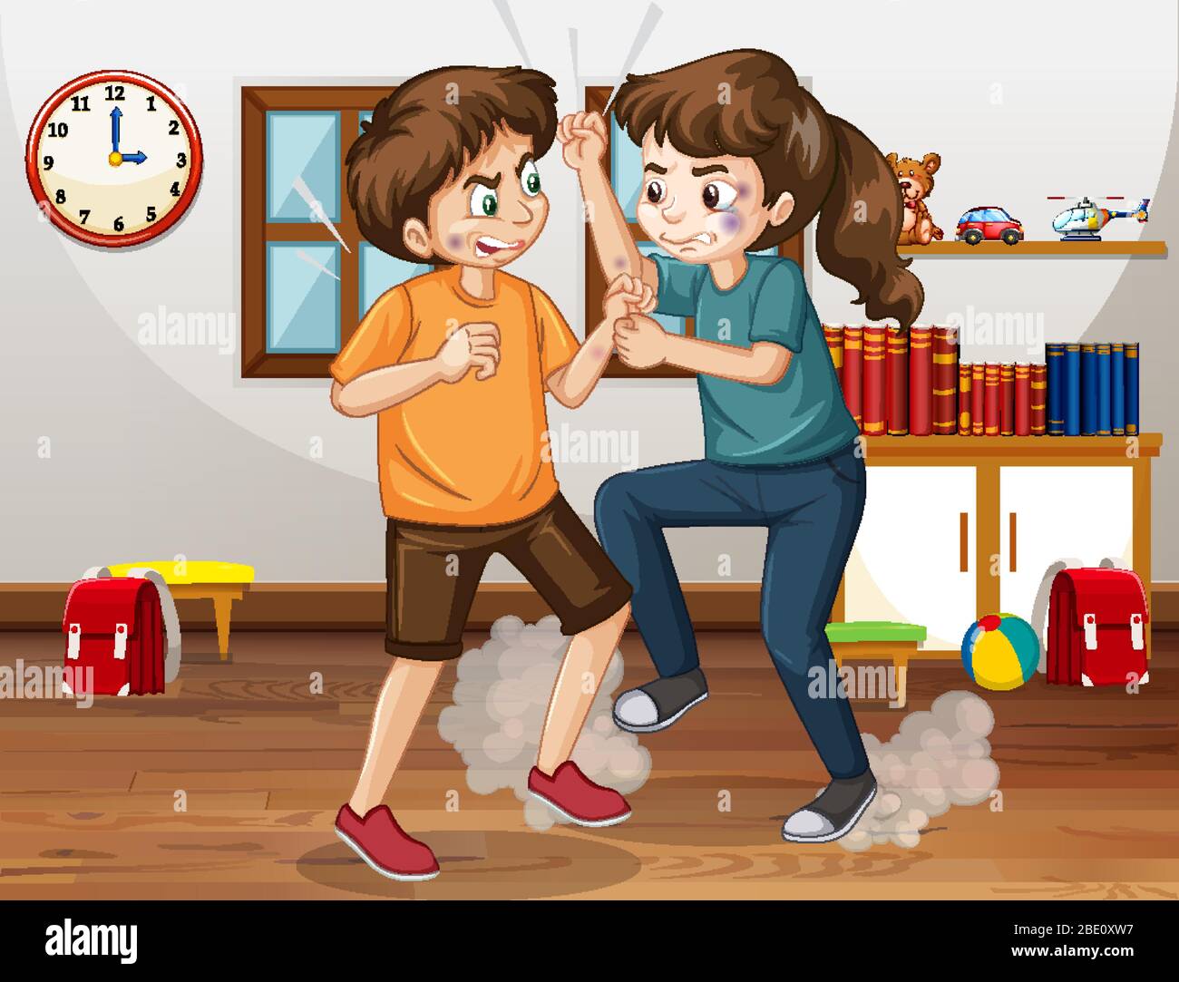 Domestic violence scene with people fighting at home illustration Stock Vector