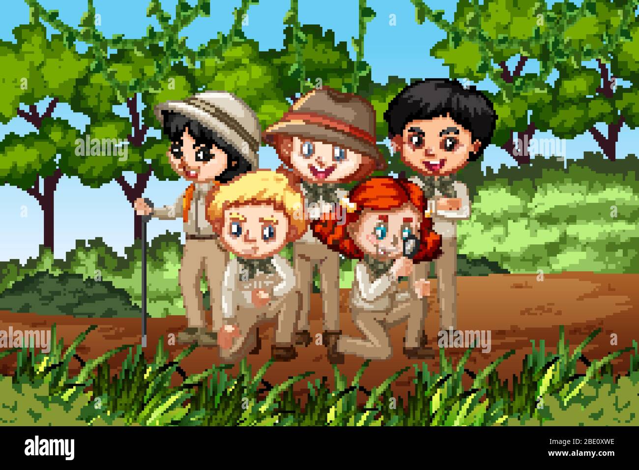Scene with many children in the park illustration Stock Vector Image ...