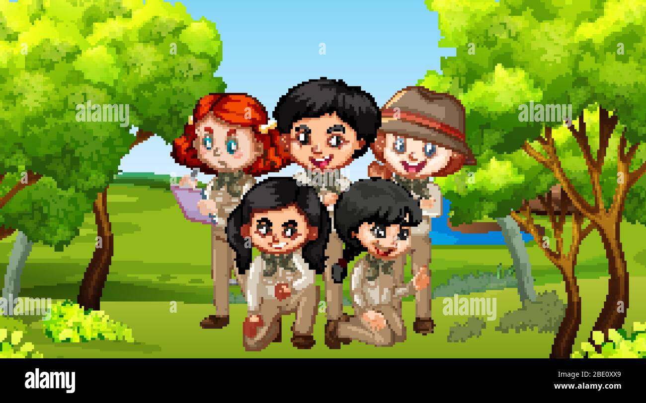 Scene with many children in the park illustration Stock Vector Image ...