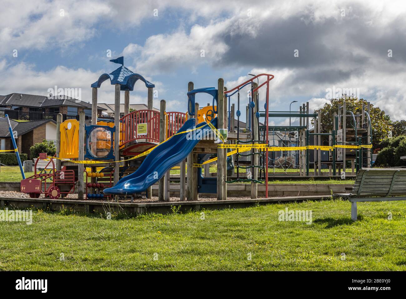 Children's Playground taped off during COVID 19 Lockdown Stock Photo