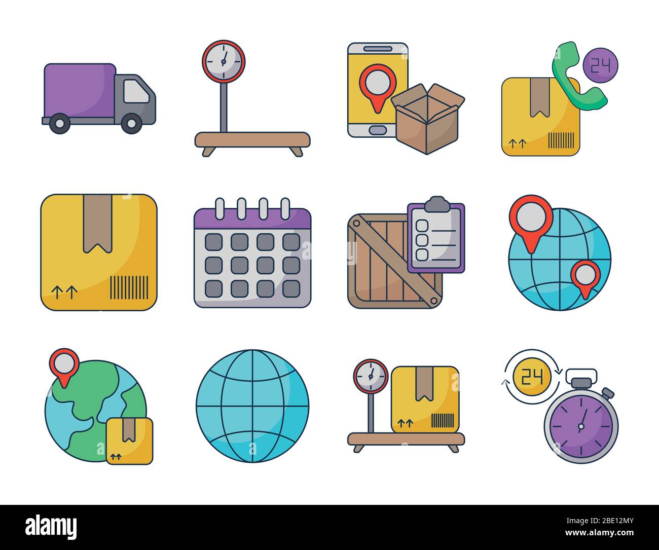 set of icons freight delivery logistics on white background vector ...