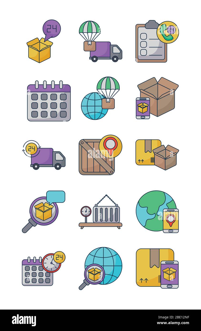 set of icons freight delivery logistics on white background vector ...