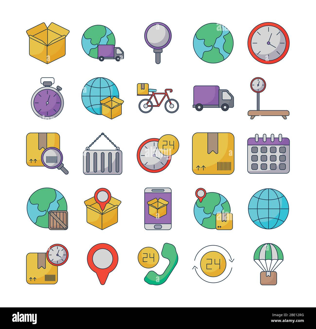 set of icons freight delivery logistics on white background vector ...
