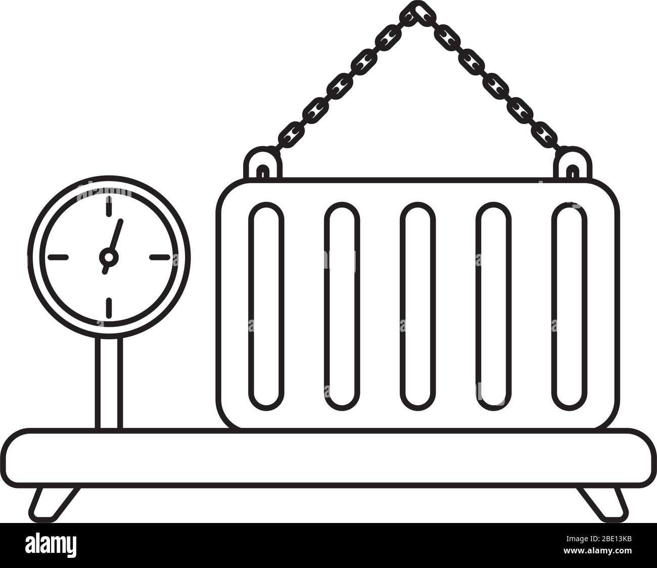 industrial cargo weight scale with container , line style icon vector