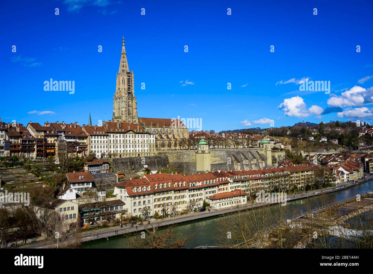 View of the old town with the Bern Minster and Aare, Bern, Canton of Bern, Switzerland Stock Photo