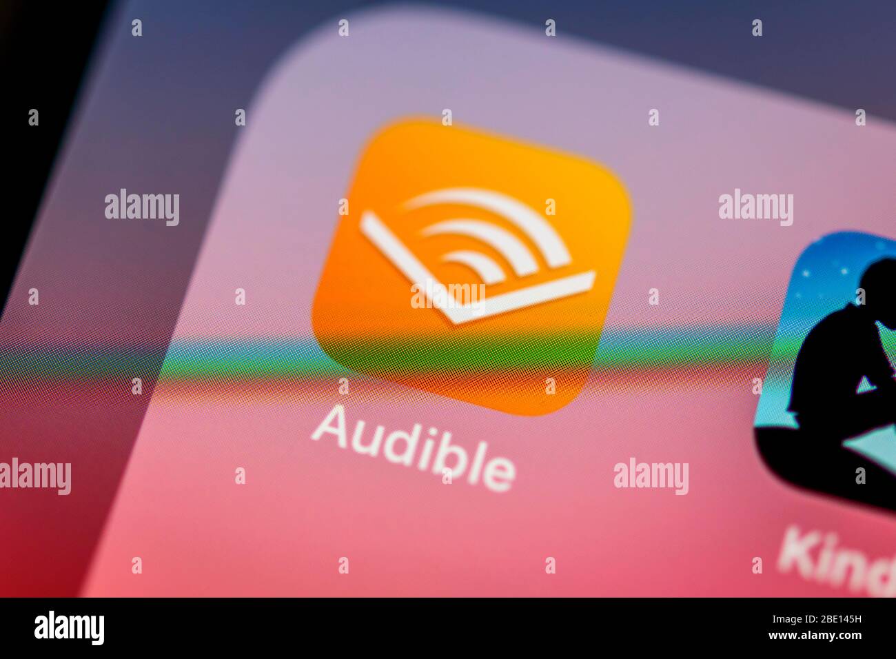 Audible App, audio books, icon, logo, display, iPhone, mobile phone, smartphone, iOS, macro recording, detail, full format Stock Photo