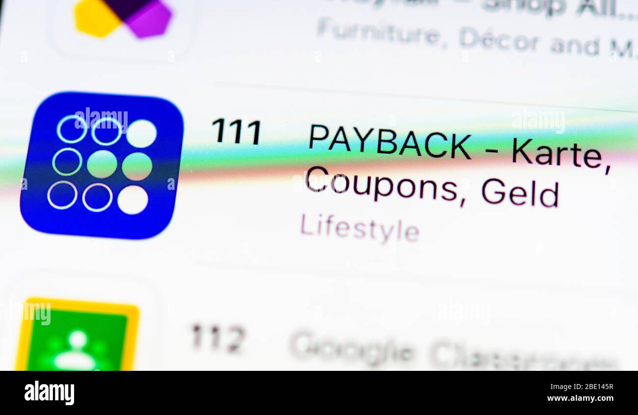 Payback App, App-Icon, display on display of mobile phone, smartphone, detail, format filling Stock Photo