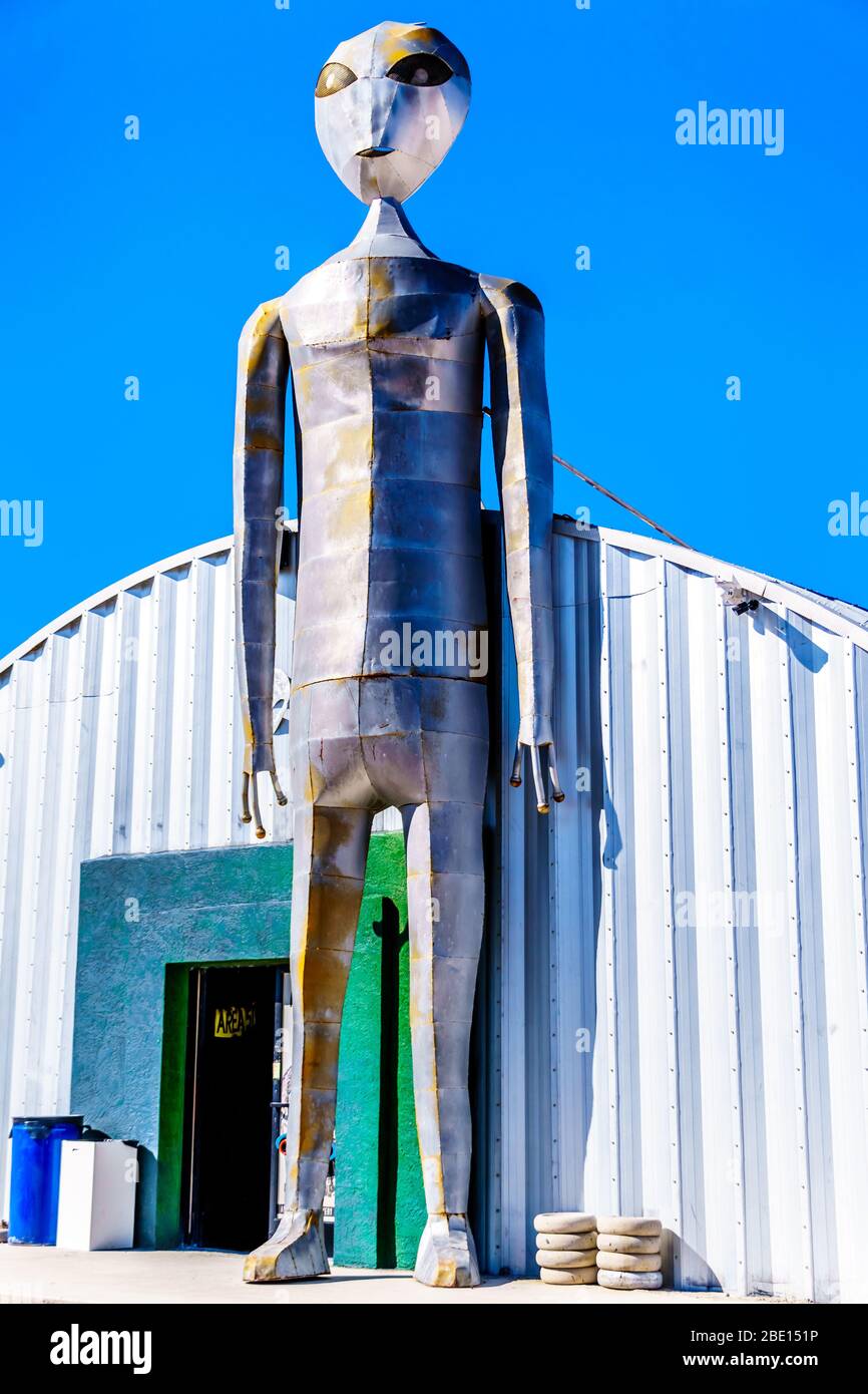 Crystal Springs, Nevada/USA - Oct 6 2019. Alien Statue at the Alien Research Center souvenir shop at Area 51 at the Extraterrestrial Highway Stock Photo
