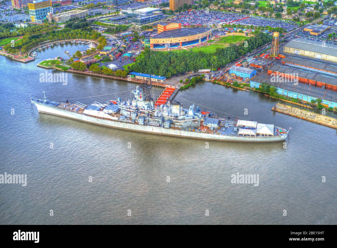 Battleship New Jersey on the Delaware River Camden Stock Photo