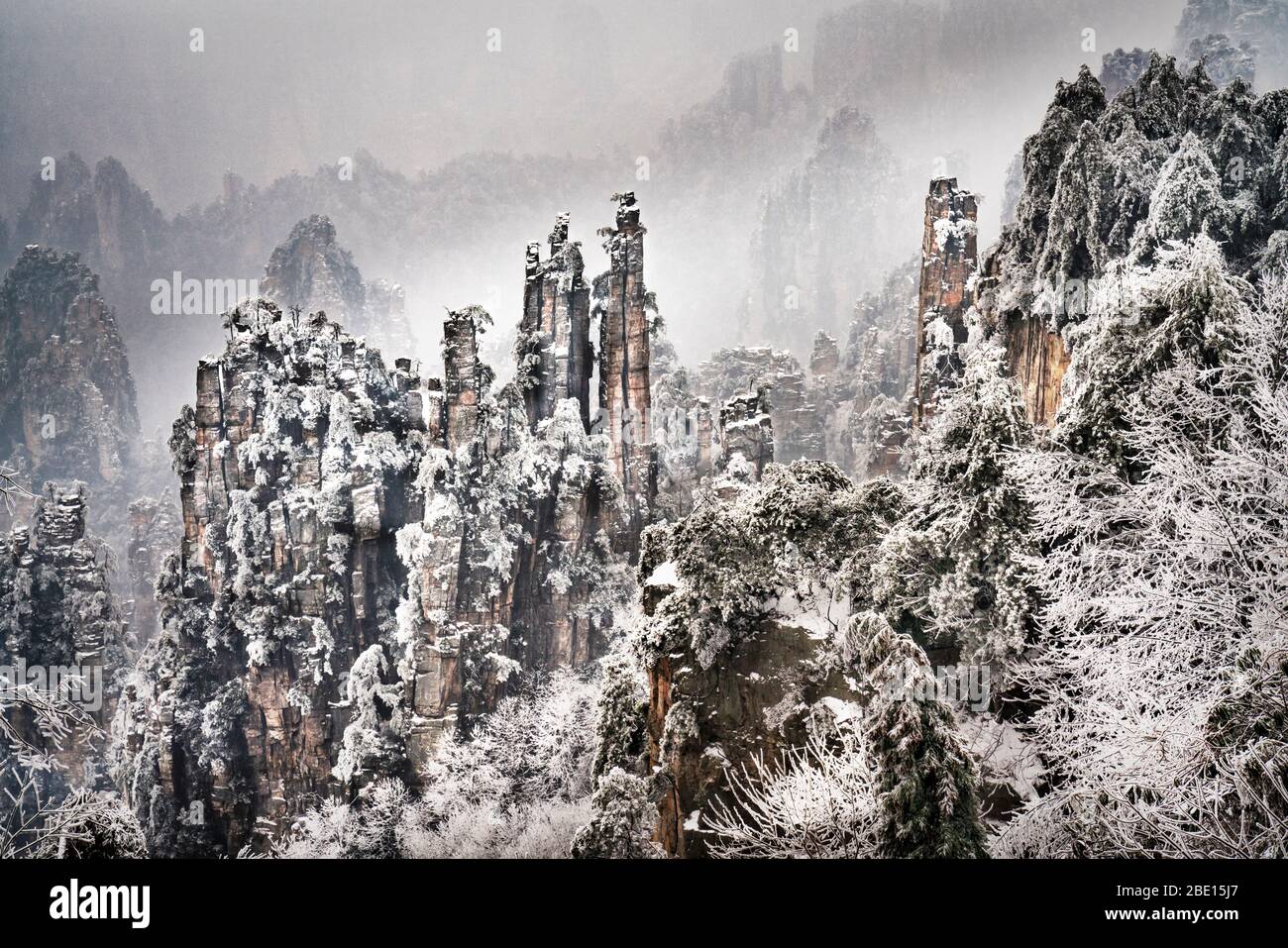 Snowy Rock Pillars Of Zhangjiajie National Forest Park Hunan Province China Stock Photo Alamy Snowy Rock Pillars Of Zhangjiajie National Forest Park Hunan Province China Stock Photo Alamy